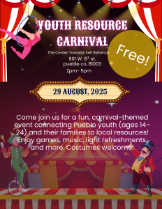 Flyer promoting the youth resource carnival, featuring event details and activities for young attendees.